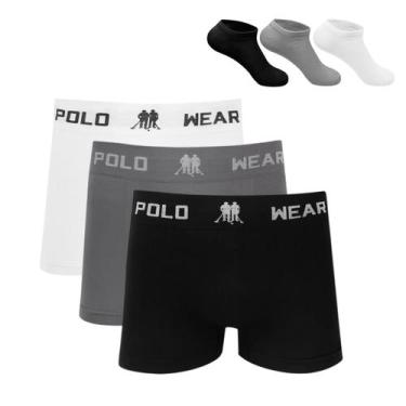 Imagem de Kit 3 Cueca Boxer Polo Wear Microfibra Sortido + 3 Meias M4, G, Sortid