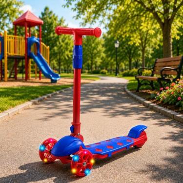 Imagem de Patinete Infantil 3 Rodas Com Led Guidão Regulável Vermelho - IMPORTUD
