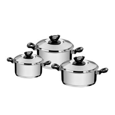 Imagem de Jogo de Panelas Solar Baquelite Aço Inox Fundo Triplo Indução 3 Peças Tramontina