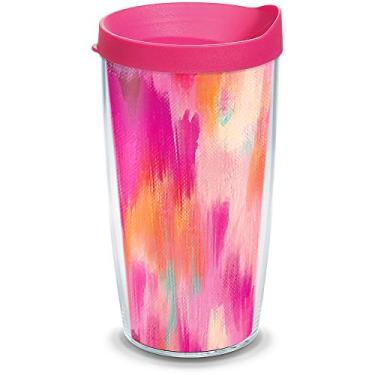 Imagem de Tervis Copo de viagem com isolamento térmico de parede dupla Etta Vee Pretty Pink Made in USA mantém as bebidas frias e quentes, 473 ml, clássico