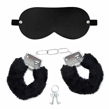 Imagem de Algema Metal Pelúcia Preta e Venda Tapa Olho Fetiche SadoSex Shop