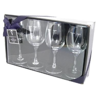 Imagem de Cosmopolitan Home by Mud Pie, conjunto de 4, taças de vinho com haste de 355 ml com monograma em V