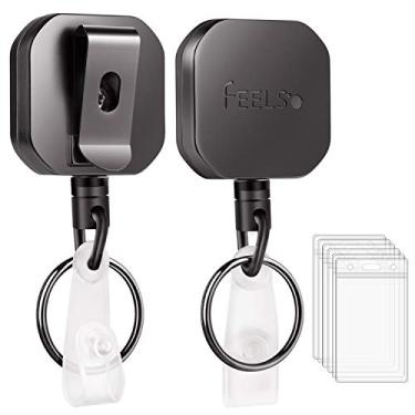 Imagem de Rolo de crachá retrátil, suporte de crachá de metal resistente com clipe de cinto e 6 suportes de cartão de identificação de plástico, cabo de aço de até 25 polegadas (2 unidades)