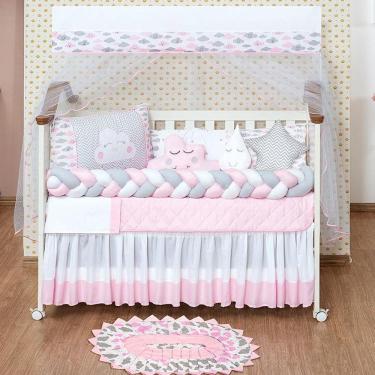 Imagem de Kit Quarto Do Bebe Nuvem 13 Peças Tapete E Kit Berço Rosa