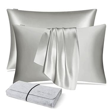 Imagem de DISANGNI 100% Natural Mulberry Silk Pillow case for Hair and Skin with Hidden Zipper 22 Momme Both Sides Real Silk Pillow Case (2pc Queen Size 20" x30", Light Grey)