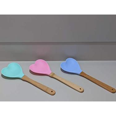 Imagem de Colher Multiuso Silicone 27 cm Cabo Bambu Coração