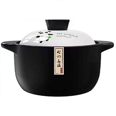 Imagem de Caçarola de cerâmica pote de argila padrão de desenho animado panela de cerâmica redonda panela de ensopado com tampa, panela de sopa de alta temperatura resistente ao calor para casa fervida, grelhada, caçarola refogada, 6L