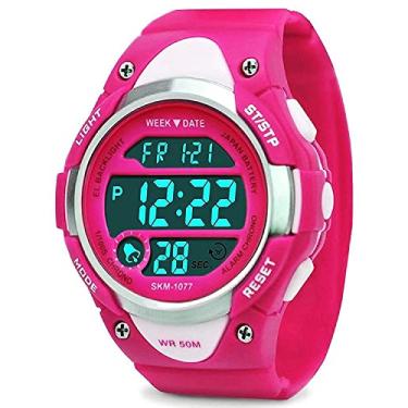 Imagem de Relógios para crianças relógios digitais esportivos analógicos unissex analógicos relógios de alarme à prova d'água relógios com luz de fundo LED (Pink)
