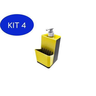 Imagem de Kit 4 Dispenser Para Detergente De Pia 500Ml Amarelo Com Preto