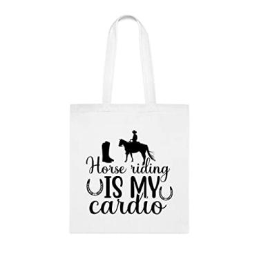 Imagem de Bolsa tiracolo Horse Riding Is My Cardio 5, presente para equitação, bolsa de ombro, bolsas reutilizáveis, ideia de presente de cesta de Natal de aniversário, Branco