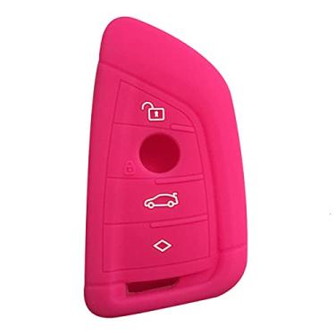 Imagem de CSHU Porta-chaves do carro Capa Porta-chaves Porta-chaves com anel, adequado para BMW 525li F15 F16 F48 G30 F85 G11 M 2018 X1 X3 X4 X5 X6 35i 50i 1 2 5, rosa vermelho