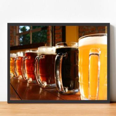 Imagem de Quadro Com Moldura Cerveja Álcool Espuma Bar Balcão Canecas - Plinplin