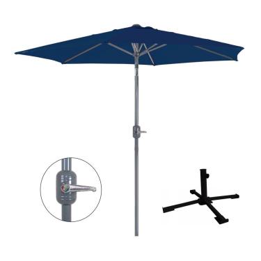 Imagem de Kit Ombrelone Guarda Sol Alumínio Manivela 2,4 Metros Azul + Base Aço - Mor