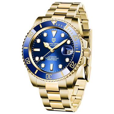 Imagem de Relógio com design pagani japonês à prova d'água, bisel de cerâmica, pulseira de aço inoxidável, relógio masculino moderno dourado 40 mm, Golden Blue