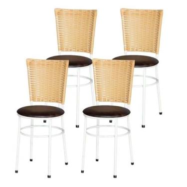 Imagem de Jogo 4 Cadeiras Para Cozinha Branca Hawai Palha - Lamar Design