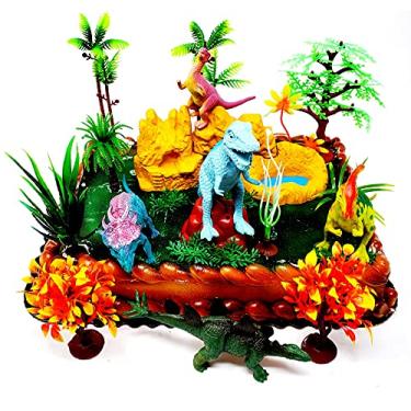 Imagem de Conjunto de 12 peças de enfeite de bolo de aniversário T-Rex pré-histórico com T-Rex e 4 bonecos de dinossauro aleatórios, acessórios decorativos temáticos, dinossauros em média 1,27 cm a 10,16 cm de