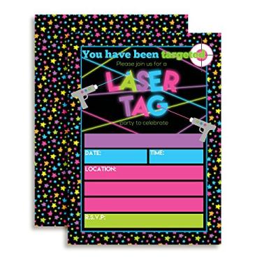 Imagem de Convites de festa de aniversário com etiqueta a laser para meninas, 20 cartas de preenchimento de 12,7 x 17,78 cm com vinte envelopes brancos da AmandaCreation