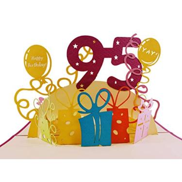 Imagem de iGifts And Cards Happy 95th Birthday With Lots of Presents Cartão de felicitações 3D Pop Up - Incrível, Bonito, Divertido, Único, Ocasião Especial, Half-Fold, Celebração, Marido, Esposa, Melhor Amigo, Parabéns
