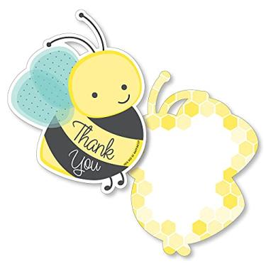 Imagem de Big Dot of Happiness Honey Bee – Cartões de agradecimento em forma – Cartões de agradecimento para chá de bebê ou festa de aniversário com envelopes – Conjunto de 12