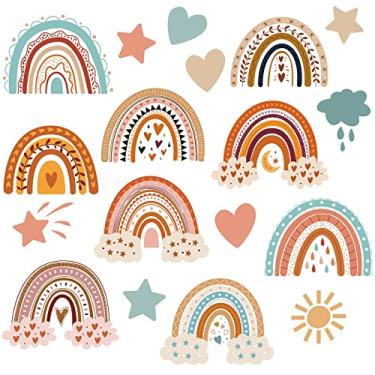 Imagem de 90 Peças Boho Rainbows Hearts Cutouts Bohemian Rainbow Clouds Star Heart Sun Bulletin Board Boho Birthday Party Baby Shower Decor for Bulletin Board Sala de Aula Decoração Escolar Suprimentos