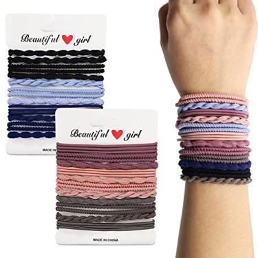 Imagem de MEMOVAN Pulseiras de laço de cabelo 24 peças laços de cabelo boho para mulheres meninas suportes de rabo de cavalo sem costura faixas de cabelo trançadas elásticos de algodão sem vincos faixa de cabelo para cabelos grossos e finos