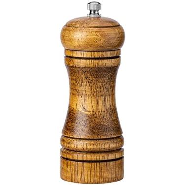 Imagem de AB1 Moedor de pimenta madeira moedor de pimenta ajustável madeira de carvalho moedor de sal e pimenta mecanismo de moagem cerâmica recarregável moedor de sal selado pote de especiarias 5/8/10 polegadas para cozinha acampamento piquenique churrasco AB1 (5 polegadas)