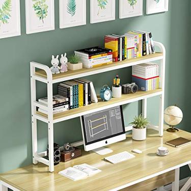 Imagem de KIZQYN Estante prateleira de mesa de 3 níveis estante organizador de mesa e prateleiras de armação de metal branco acessórios rack de exibição para estante de livros de escritório em casa (cor: branco-4, tamanho: 75cm)