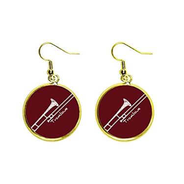 Imagem de Brinco de gota dourada com pingente de orelha de trombone de instrumento clássico de música mulher, metal