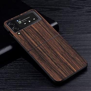 Imagem de Capa de madeira texturizada para Samsung Galaxy Z Flip3 Flip4 5G Capa de celular rígida preta para Z Flip 3 4 PC de luxo, BAB094,12, para Samsung Z Flip4 5G