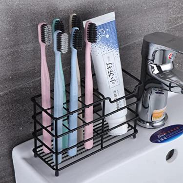 Imagem de XMkindfy Porta-Escovas de Dentes com 6 Slots, 18.7 * 7.8 * 10.2cm, Aço Inox Suporte para Escovas de Dentes para Banheiro (Preto)