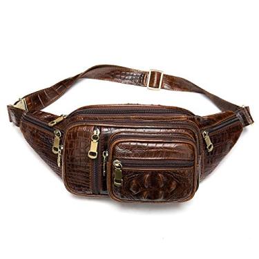 Imagem de Pochete de couro legítimo, bolsa transversal de grande capacidade, com bolsos para telefone com zíper, Coffee Croco, One Size