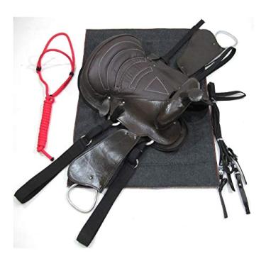 Imagem de Sela Americana Marrom Simples Completa Couro 16 Polegadas Arreada Nova + Acessórios