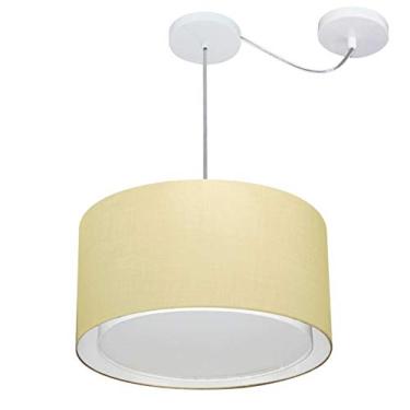 Imagem de Lustre Pendente Cilíndrico com Desvio de Centro Cúpula Tecido 25/40x35 cm, Vivare Iluminação, Pendente4305 LA, Algodão Cru, Médio