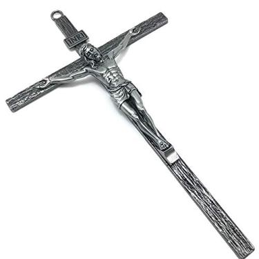 Imagem de Crucifixo de Metal Prateado Parede Elegante 25 cm