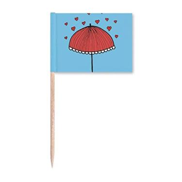 Imagem de Guarda-chuva vermelho de renda em formato de palito com coração e palito para decoração de festa
