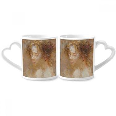 Imagem de Conjunto de canecas de porcelana para casal com pintura a óleo XJJ Side Beauty