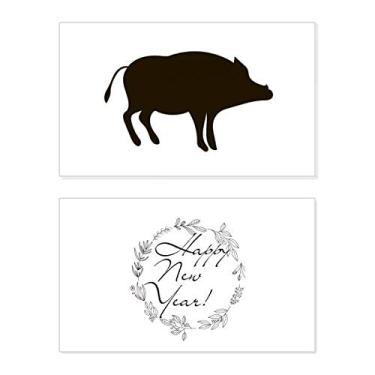 Imagem de Black Boar Cute Animal Rettrayal New Year Festival Greeting Card Bless Message Present