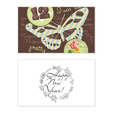 Imagem de Carimbos e Borboleta Ano Novo Festival Cartão de felicitações Bless Message Present