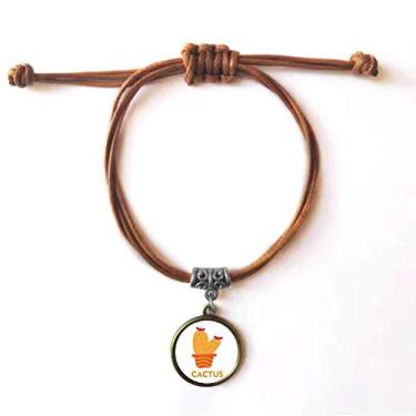 Imagem de DIYthinker Pulseira de couro para suculentas de cacto laranja com alça de couro marrom joia presente