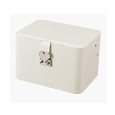 Imagem de Caixa de joias, caixa de joias de três camadas com espelho Brincos de pino simples de alto grau Anel pulseira colar caixa de armazenamento de joias - branco