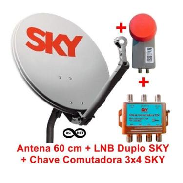 Imagem de Antena Original Sky + Lnb Duplo Sky + Chave Comutadora 3X4