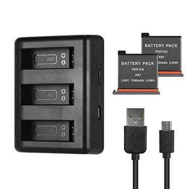 Imagem de Domary Kit de carregamento carregador triplo canal com 2pcs 1300mAh baterias recarregáveis ​​de íon-lítio cabo de carregamento USB para DJI OSMO Action Camera