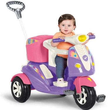 Imagem de Carrinho Infantil Passeio Moto Uno Rosa Empurrador Ou Pedal - Calesita