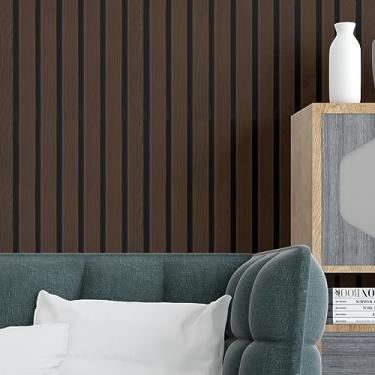 Imagem de Papel de Parede Adesivo Ripado Madeira Escura Autocolante Sala Quarto Area Externa Viníl 3m