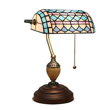Imagem de Tiffany estilo banqueiro lâmpada do vintage mediterrâneo azul vitral candeeiro de mesa, para sala estar escritório estudo leitura luminária surprise gift