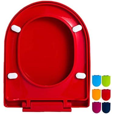 Imagem de Assento De Vaso Sanitário De Plástico Com Fechamento Macio, Assento De Vaso Sanitário De Tamanho Padrão De Liberação Rápida Resistente Para Família De Banheiro Com Dispositivo Ajustável,Vermelho,C