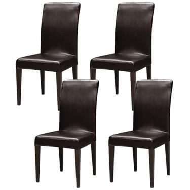 Imagem de Capas de couro para cadeiras de jantar, capas de cadeira extensíveis, macias, à prova d'água, protetor de cadeira, para sala de jantar, cozinha, hotel (Color : Black coffee, Size : 4)