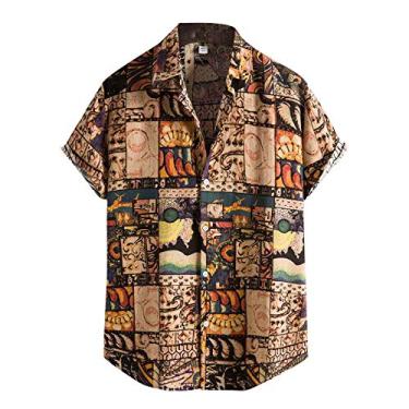 Imagem de Body masculino blusa étnica camiseta curta moda masculina casual manga camisa estampada camisas masculinas macacão adulto, Marrom, 3G