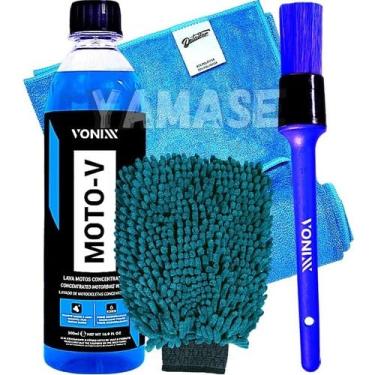 Imagem de Kit Lavagem De Moto Moto-V 500ml Toalha Secagem Pincel Luva Vonixx