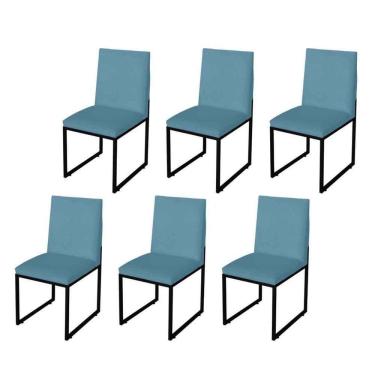 Imagem de Kit 6 Cadeira Para Sala De Jantar Trendy Base Metálica Preto Suede Azul Turquesa